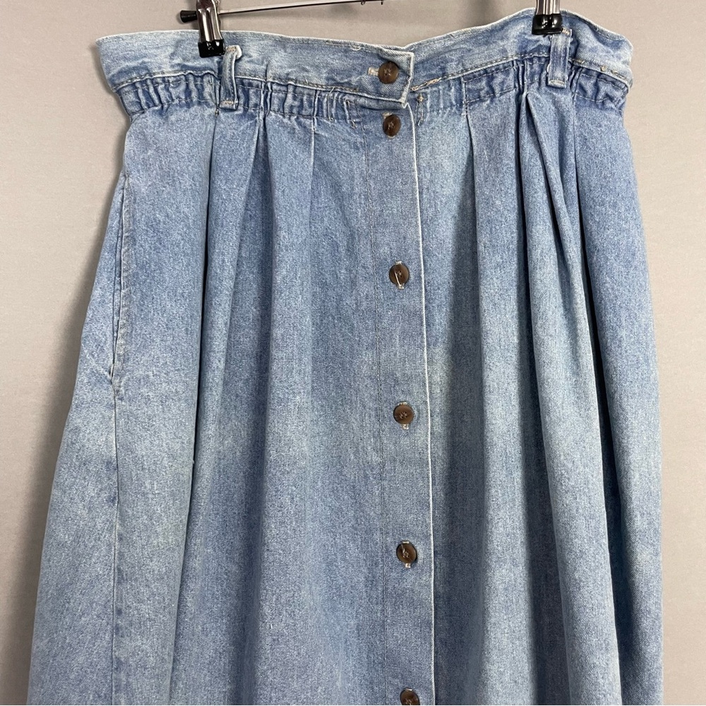 Vintage Denim Skirt Women Plus Size Elastic Waistband FLAWS Faded Blue Midi Jean - Picture 3 of 16